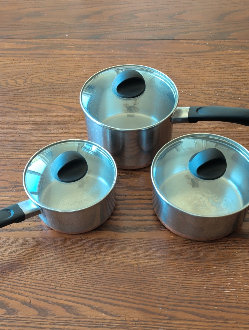 Vintage Revere Ware Copper Bottom Sauce pans With Glass Lids